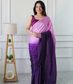 ready to wear purple chinon solid saree