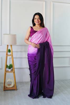 pre draped purple chinon solid saree 2