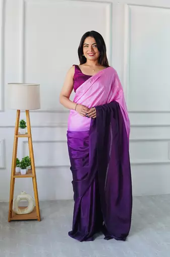 pre draped purple chinon solid saree