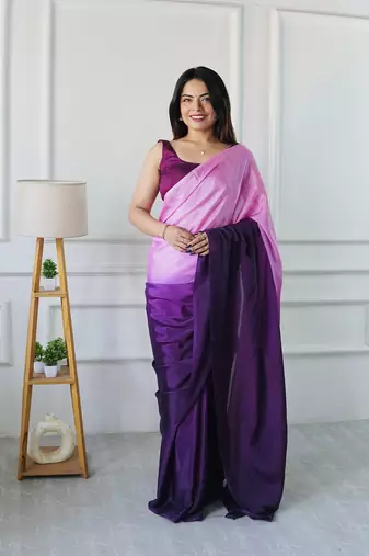 pre draped purple chinon solid saree