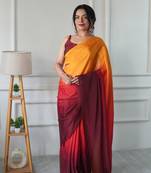 ready to wear yellow chinon solid saree