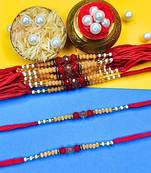 combo of 12 beaded cotton thread with ad stones & meenakari designer rakhi for brother