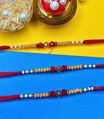 combo of 3 beaded cotton thread with ad stones & meenakari designer rakhi for brother