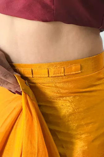 ready made yellow chinon solid saree