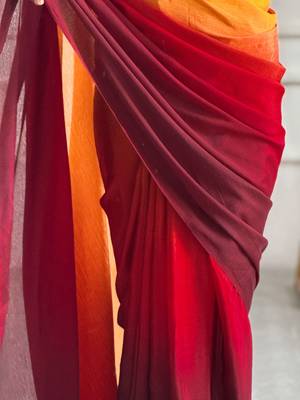 ready made yellow chinon solid saree 5
