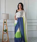 ready to wear cream chinon solid saree