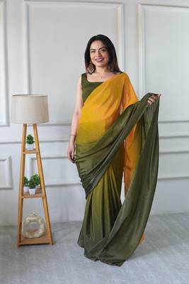 ready to wear mustard chinon solid saree 1