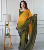 ready to wear mustard chinon solid saree