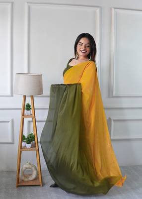 ready to wear mustard chinon solid saree 2