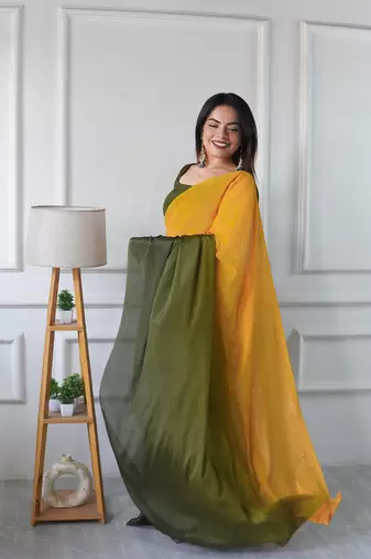 ready to wear mustard chinon solid saree