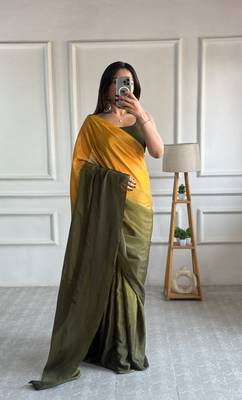ready to wear mustard chinon solid saree 5