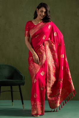 Pink dola silk blend zari woven saree 1