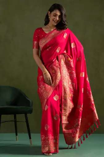 Pink dola silk blend zari woven saree