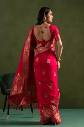 Pink dola silk blend zari woven saree