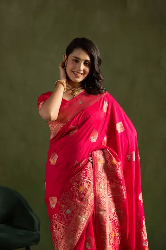 Pink dola silk blend zari woven saree