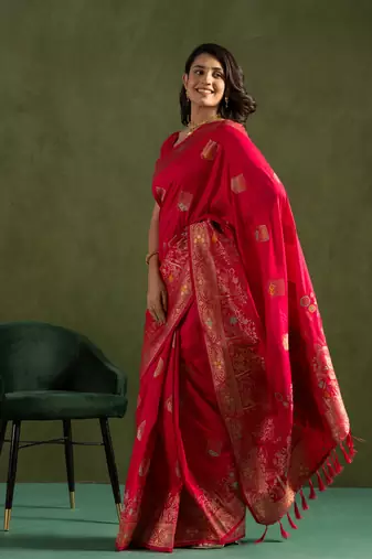 Pink dola silk blend zari woven saree