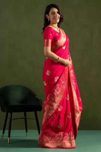 Pink dola silk blend zari woven saree