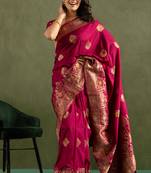 Wine dola silk blend zari woven saree