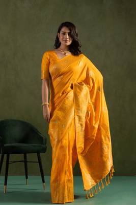 Yellow dola silk blend zari woven saree 1