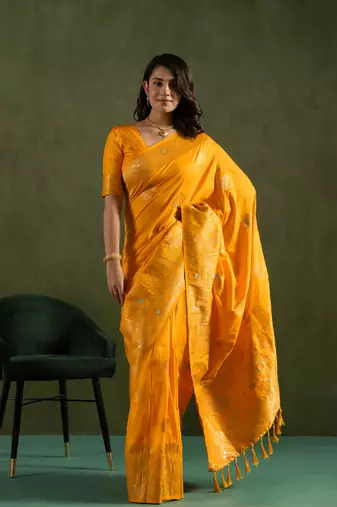 Yellow dola silk blend zari woven saree