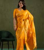 Yellow dola silk blend zari woven saree
