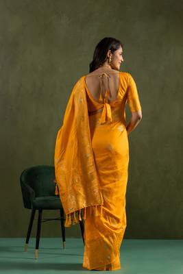 Yellow dola silk blend zari woven saree 2