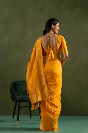 Yellow dola silk blend zari woven saree