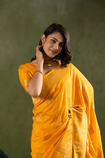 Yellow dola silk blend zari woven saree