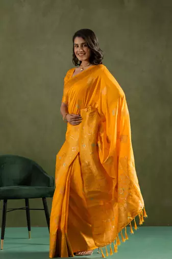 Yellow dola silk blend zari woven saree