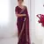 Wine embroidery lace work georgette printed saree