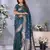 Teal blue banarasi silk blend jacquard weaving saree