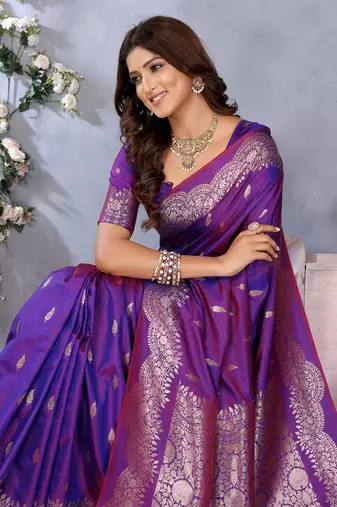 Purple faux banarasi silk blend jacquard weaving saree