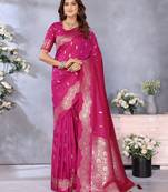 Pink banarasi silk blend jacquard weaving saree