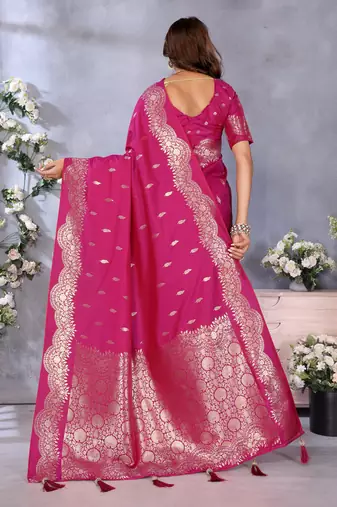 Pink faux banarasi silk blend jacquard weaving saree