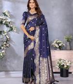 Blue banarasi silk blend jacquard weaving saree