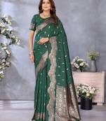 Green banarasi silk blend jacquard weaving saree