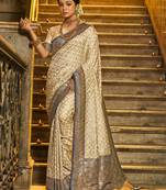 Navy blue banarasi silk blend jacquard woven saree