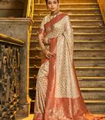Red banarasi silk blend jacquard woven saree