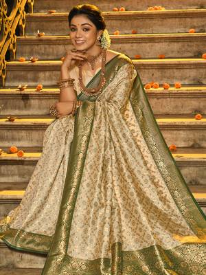 Dark green faux banarasi silk blend jacquard woven saree 2