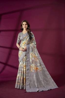 Lavender silk blend printed jacquard saree 1