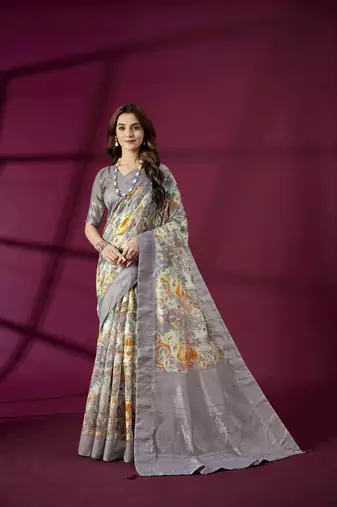 Lavender silk blend printed jacquard saree