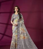 Lavender silk blend printed jacquard saree