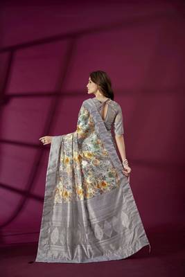 Lavender silk blend printed jacquard saree 2