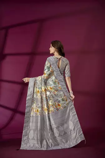 Lavender silk blend printed jacquard saree