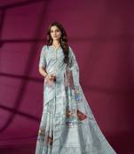 Sky blue silk blend printed jacquard saree