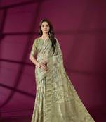 Pista silk blend printed jacquard saree