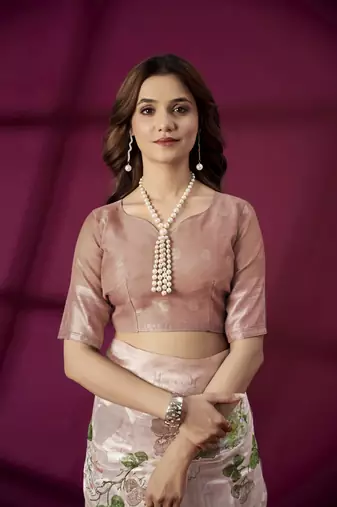 Pink silk blend printed jacquard saree