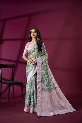 Purple silk blend printed jacquard saree 1