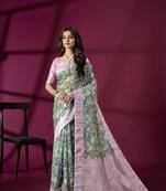 Purple silk blend printed jacquard saree