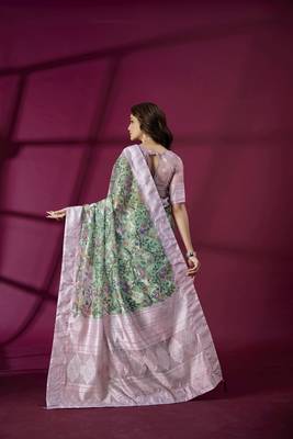 Purple silk blend printed jacquard saree 2